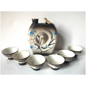 Ritka antik Japán porcelán szakés készlet sárkányokkal és cicával - otthon & életmód - konyhafelszerelés, tálalás - tálalás - pálinkás poharak, szettek - Meska.hu