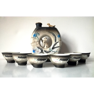Ritka antik Japán porcelán szakés készlet sárkányokkal és cicával - otthon & életmód - konyhafelszerelés, tálalás - tálalás - pálinkás poharak, szettek - Meska.hu