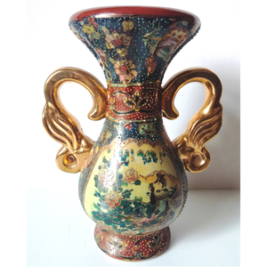 Vintage kézzel festett kínai Satsuma porcelán váza, Otthon & Lakás, Dekoráció, Virágdísz és tartó, Váza, Kerámia, MESKA