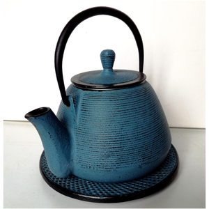 Vintage kék Japán vas teáskanna alátéttel - otthon & életmód - konyhafelszerelés, tálalás - tálalás - teás- és kávés pohár, készlet - Meska.hu