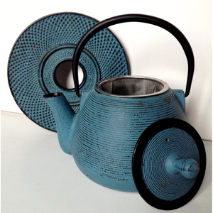 Vintage kék Japán vas teáskanna alátéttel - otthon & életmód - konyhafelszerelés, tálalás - tálalás - teás- és kávés pohár, készlet - Meska.hu
