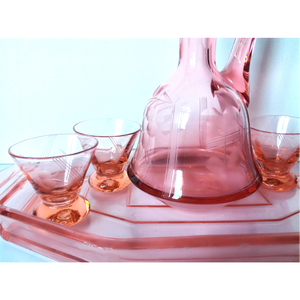 Kézzel készült antik pink színű likőrös készlet - otthon & életmód - konyhafelszerelés, tálalás - tálalás - pálinkás poharak, szettek - Meska.hu
