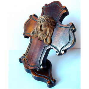 A töviskoronás Jézus gyönyörű mahagóni kereszten - művészet - szobor - fa szobor - Meska.hu