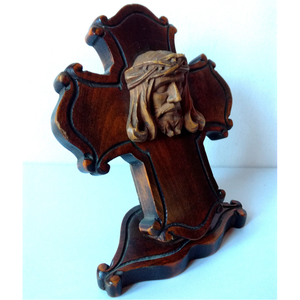 A töviskoronás Jézus gyönyörű mahagóni kereszten - művészet - szobor - fa szobor - Meska.hu