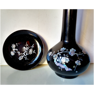 Vintage koreai kagyló berakásos váza és tányérka - otthon & életmód - dekoráció - dísztárgy - Meska.hu