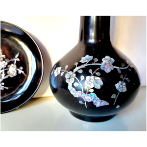 Vintage koreai kagyló berakásos váza és tányérka - otthon & életmód - dekoráció - dísztárgy - Meska.hu