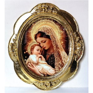 Mária a kis Jézussal, porcelánra készült kép antik keretben, Művészet, Festmény, Festmény vegyes technika, Mindenmás, Famegmunkálás, MESKA