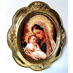 Mária a kis Jézussal, porcelánra készült kép antik keretben - művészet - festmény - festmény vegyes technika - Meska.hu