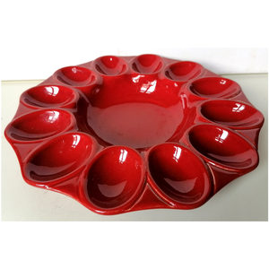 Vintage piros olasz húsvéti fajansz kínáló, Otthon & Életmód, Konyhafelszerelés, tálalás, Tálalás, Kínálótál, Kerámia, MESKA