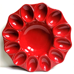 Vintage piros olasz húsvéti fajansz kínáló - otthon & életmód - konyhafelszerelés, tálalás - tálalás - kínálótál - Meska.hu