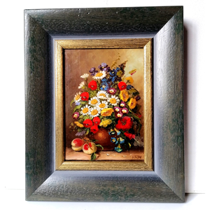 Simon: Virágcsendélet őszibarackokkal, olajfestmény - Meska.hu