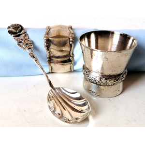Vintage ezüst és ezüstözött Hildesheimer rózsa mintás keresztelő készlet - baba - mama - keresztelő kellékek - keresztelőajándékok - Meska.hu
