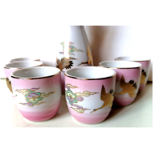 Antik ózsaszín Japán porcelán szakés készlet - otthon & életmód - konyhafelszerelés, tálalás - tálalás - pálinkás poharak, szettek - Meska.hu