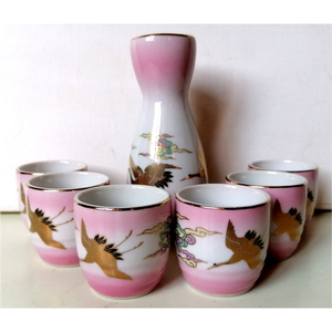 Antik ózsaszín Japán porcelán szakés készlet - otthon & életmód - konyhafelszerelés, tálalás - tálalás - pálinkás poharak, szettek - Meska.hu
