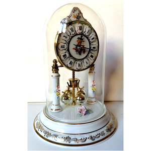 Vintage nagyméretű porcelán forgóingás üvegbúrás óra - otthon & életmód - dekoráció - fali és függő dekoráció - falióra & óra - Meska.hu