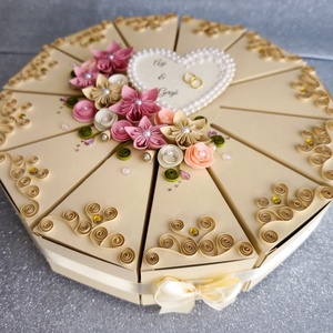 Pénzajándék - nászajándék átadó beige esküvői ajándék átadó torta doboz 12 szeletes , Esküvő, Emlék & Ajándék, Doboz, Papírművészet, MESKA