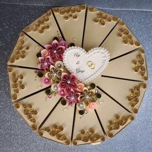 Pénzajándék - nászajándék átadó beige esküvői ajándék átadó torta doboz 12 szeletes  - esküvő - emlék & ajándék - doboz - Meska.hu