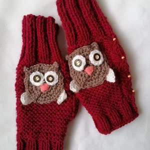 horgolt baglyos kézmelegítő,ujjatlan kesztyű - ruha & divat - sál, sapka, kendő - kesztyű - Meska.hu