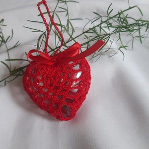 Horgolt szív karácsonyfadísz  - Meska.hu