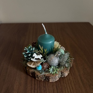 Karácsonyi gyertyás asztali dísz, Karácsony, Karácsonyi lakásdekoráció, Ünnepi asztaldekoráció, Festett tárgyak, MESKA