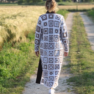 Granny Square horgolt pamut kabát/pulcsi - ruha & divat - női ruha - kardigánok - Meska.hu