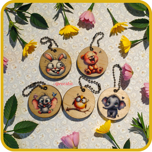 Kulcstartó fa lapokon kisállatokkal - táska & tok - kulcstartó & táskadísz - kulcstartó - Meska.hu