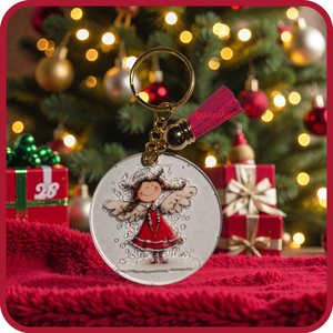 Kulcstartó angyalkás bojttal, Táska & Tok, Kulcstartó & Táskadísz, Kulcstartó, Decoupage, transzfer és szalvétatechnika, MESKA