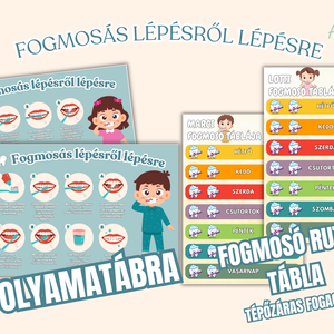 Fogmosó csomag / Fogmosás lépésről-lépésre / Fogmosó rutin csomag gyereknek / Folyamatábra fogmosáshoz, Művészet, Grafika & Illusztráció, Digitális, Fotó, grafika, rajz, illusztráció, MESKA