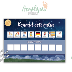 Névre szóló esti rutin tábla gyerekeknek - Napirend kicsiknek - művészet - grafika & illusztráció - digitális - Meska.hu