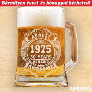 Years of being awesome szülinapi korsó gravírozva remek ajándék születésnapra, Otthon & Életmód, Konyhafelszerelés, tálalás, Tálalás, Sörös pohár és korsó, Üvegművészet, Gravírozás, pirográfia, MESKA