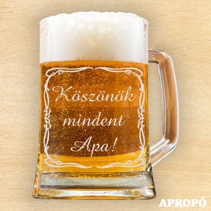 Szülőköszöntő gravírozott söröskorsó esküvőre az apukának Köszönök mindent Apa! felirattal gravírozva, Otthon & Életmód, Konyhafelszerelés, tálalás, Tálalás, Sörös pohár és korsó, Üvegművészet, Gravírozás, pirográfia, MESKA