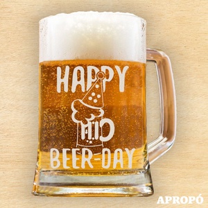 HAPPY BEER-DAY korsó. Boldog szülinapot szülinapi korsó gravírozva remek ajándék születésnapra. Happy birthday!, Otthon & Életmód, Konyhafelszerelés, tálalás, Tálalás, Sörös pohár és korsó, Üvegművészet, Gravírozás, pirográfia, MESKA