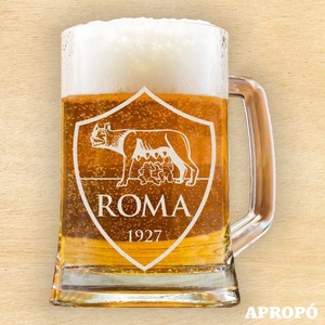 AS Roma söröskorsó gravírozott korsó, Otthon & Életmód, Konyhafelszerelés, tálalás, Tálalás, Sörös pohár és korsó, Üvegművészet, Gravírozás, pirográfia, MESKA