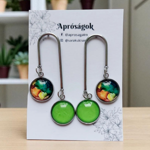 Zöld dupla üveglencsés, Ékszer, Fülbevaló, Lógós kerek fülbevaló, Üvegművészet, Ékszerkészítés, MESKA