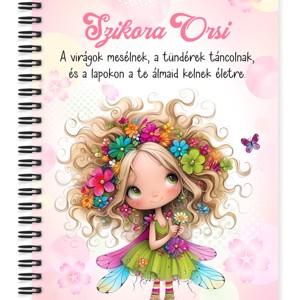 Személyre szabható - Bájos virág tündér pillangóval mintás A6-os füzet, Otthon & Életmód, Papír, írószer, Jegyzetfüzet & Napló, , MESKA