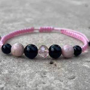 Pink opál és ónix ásvány karkötő, Ékszer, Karkötő, Fonott karkötő, Csomózás, Ékszerkészítés, MESKA