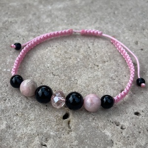 Pink opál és ónix ásvány karkötő - ékszer - karkötő - fonott karkötő - Meska.hu