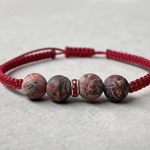 Matt leopárd jáspis makramé ásvány karkötő - ékszer - karkötő - fonott karkötő - Meska.hu