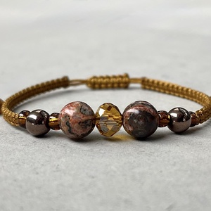 Leopárd jáspis és hematit makramé karkötő - ékszer - karkötő - fonott karkötő - Meska.hu