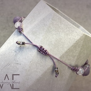 Matt lepidolit és angyal aura kvarc makramé karkötő - ékszer - karkötő - fonott karkötő - Meska.hu