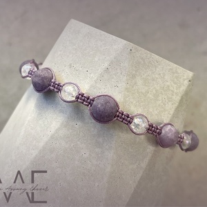 Matt lepidolit és angyal aura kvarc makramé karkötő - Meska.hu