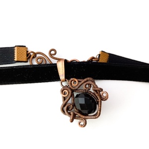 Főnix - vörösréz fekete choker - ékszer - nyaklánc - nyakpánt, gallér - Meska.hu