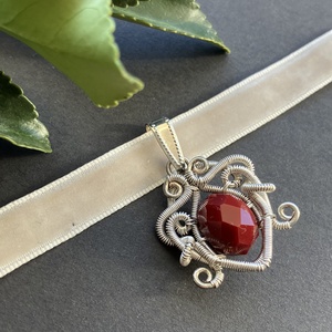 Téli Szív - ezüst-piros choker - Meska.hu