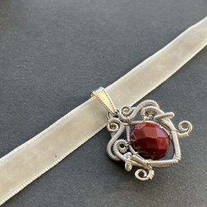 Téli Szív - ezüst-piros choker - ékszer - nyaklánc - nyakpánt, gallér - Meska.hu