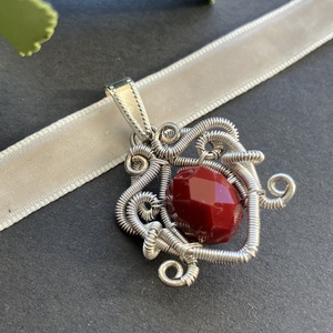 Téli Szív - ezüst-piros choker - ékszer - nyaklánc - nyakpánt, gallér - Meska.hu