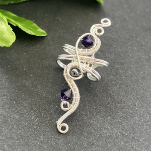VADVIRÁG ezüstözött lila fülgyűrű, Ékszer, Fülbevaló, Fülgyűrű, Ékszerkészítés, Fémmegmunkálás, MESKA