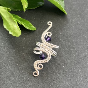 VADVIRÁG ezüstözött lila kis fülgyűrű, Ékszer, Fülbevaló, Fülgyűrű, Ékszerkészítés, Fémmegmunkálás, MESKA