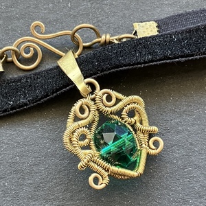 Sárgaréz zöld choker nyaklánc, Ékszer, Nyaklánc, Nyakpánt, gallér, Ékszerkészítés, Fémmegmunkálás, MESKA