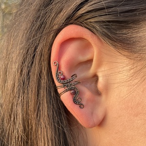 Réz és rubin fülgyűrű, Ékszer, Fülbevaló, Fülgyűrű, Ékszerkészítés, Fémmegmunkálás, MESKA