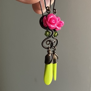 Pink Rózsa - ékszer - fülbevaló - lógó fülbevaló - Meska.hu